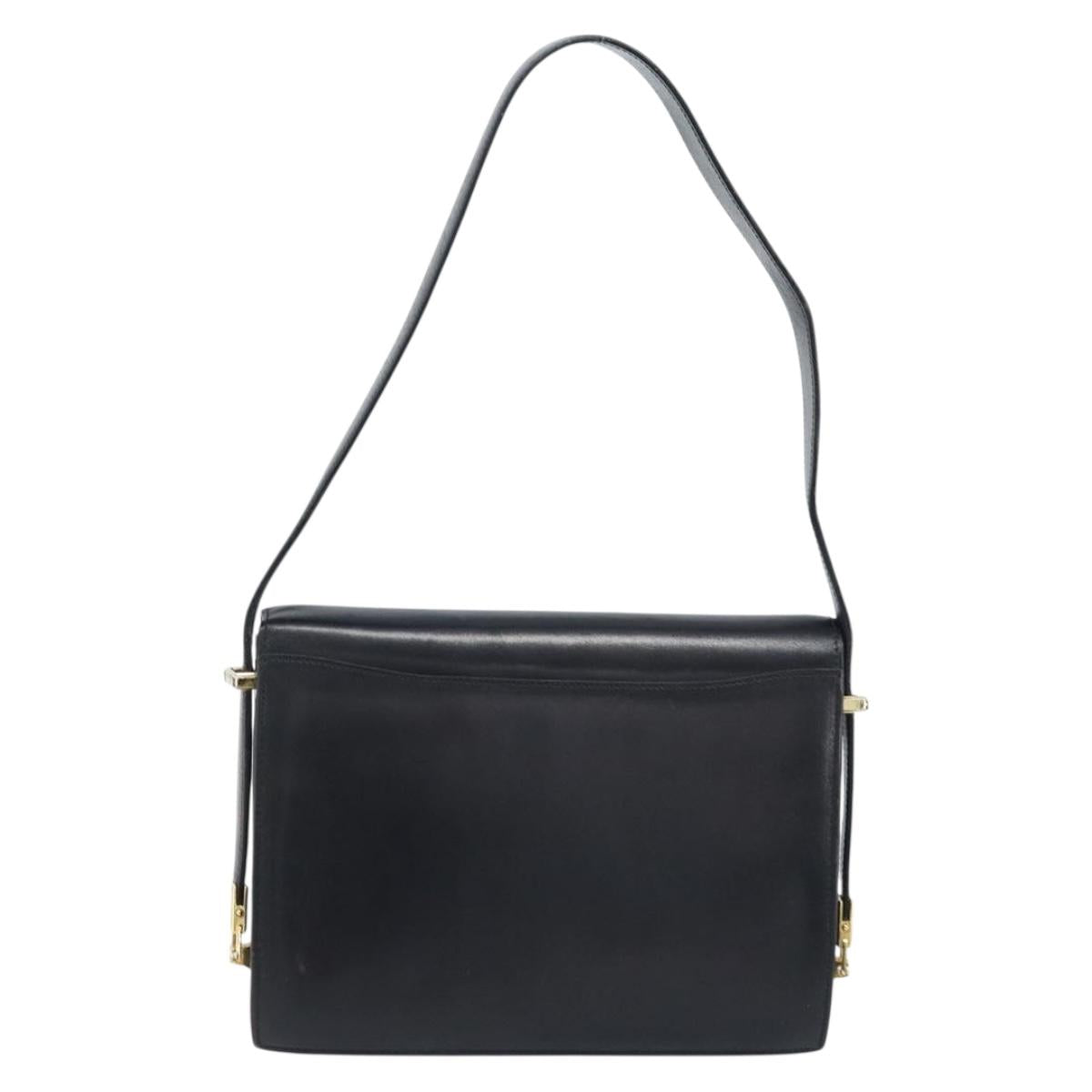 CELINE Horse Carriage Shoulder Bag Leather Black Gold Auth ep13665
