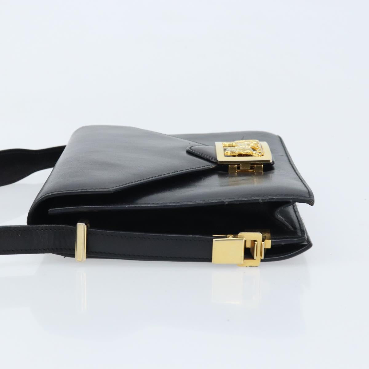 CELINE Horse Carriage Shoulder Bag Leather Black Gold Auth ep13665