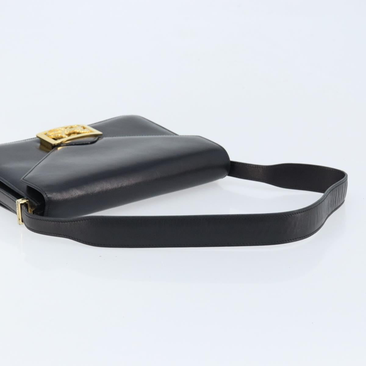 CELINE Horse Carriage Shoulder Bag Leather Black Gold Auth ep13665