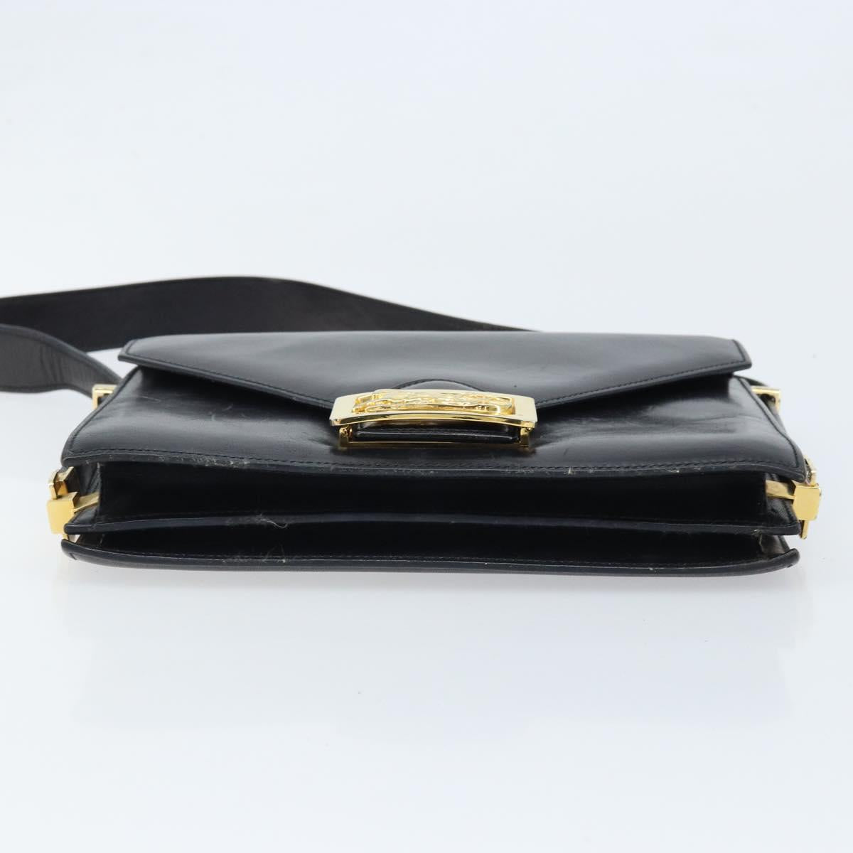CELINE Horse Carriage Shoulder Bag Leather Black Gold Auth ep13665