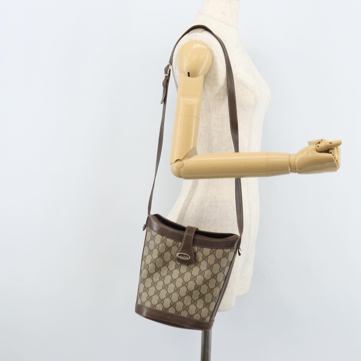 GUCCI GG Supreme Shoulder Bag PVC Beige Gold Auth ep13670