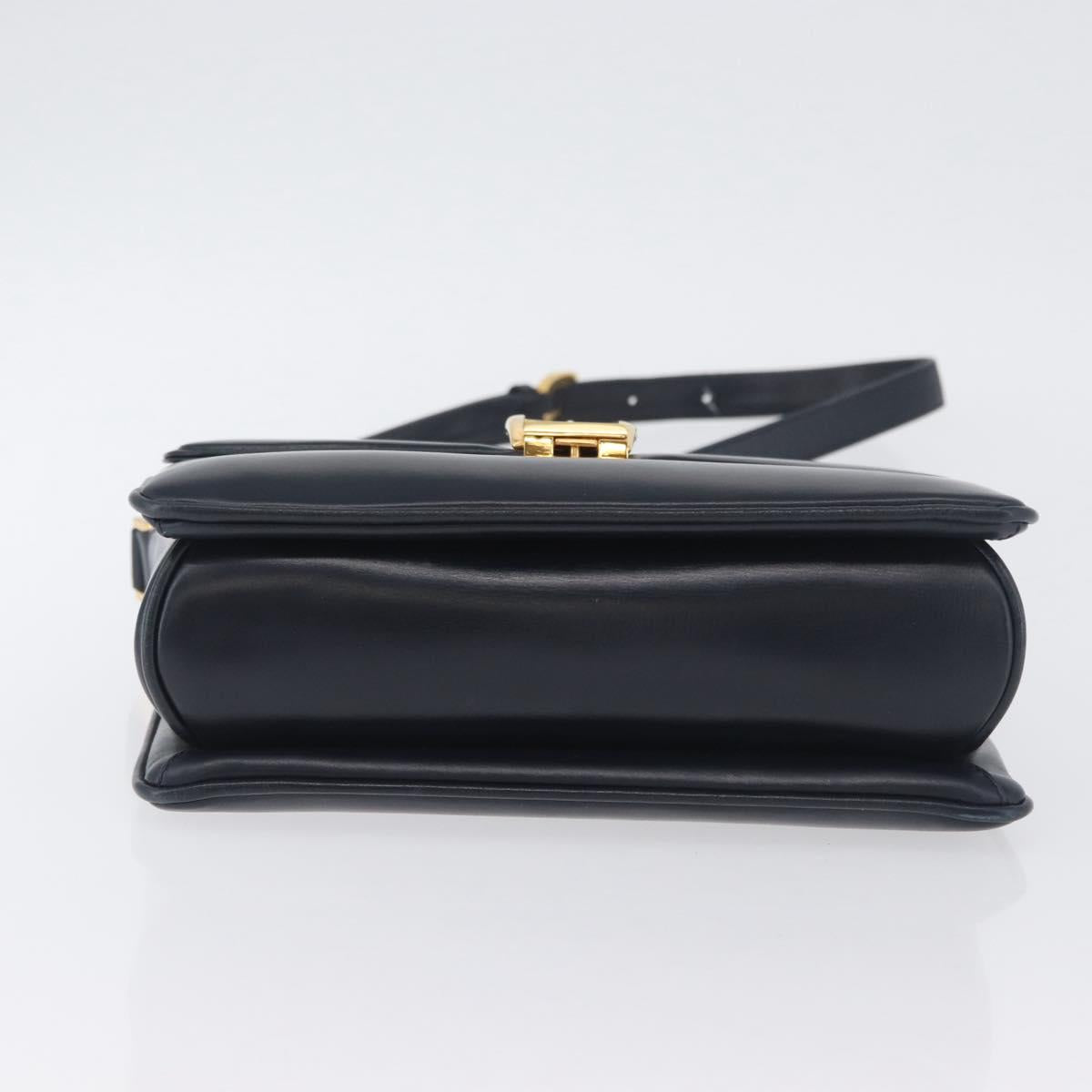 GUCCI Shoulder Bag Leather Navy Gold Auth ep13673