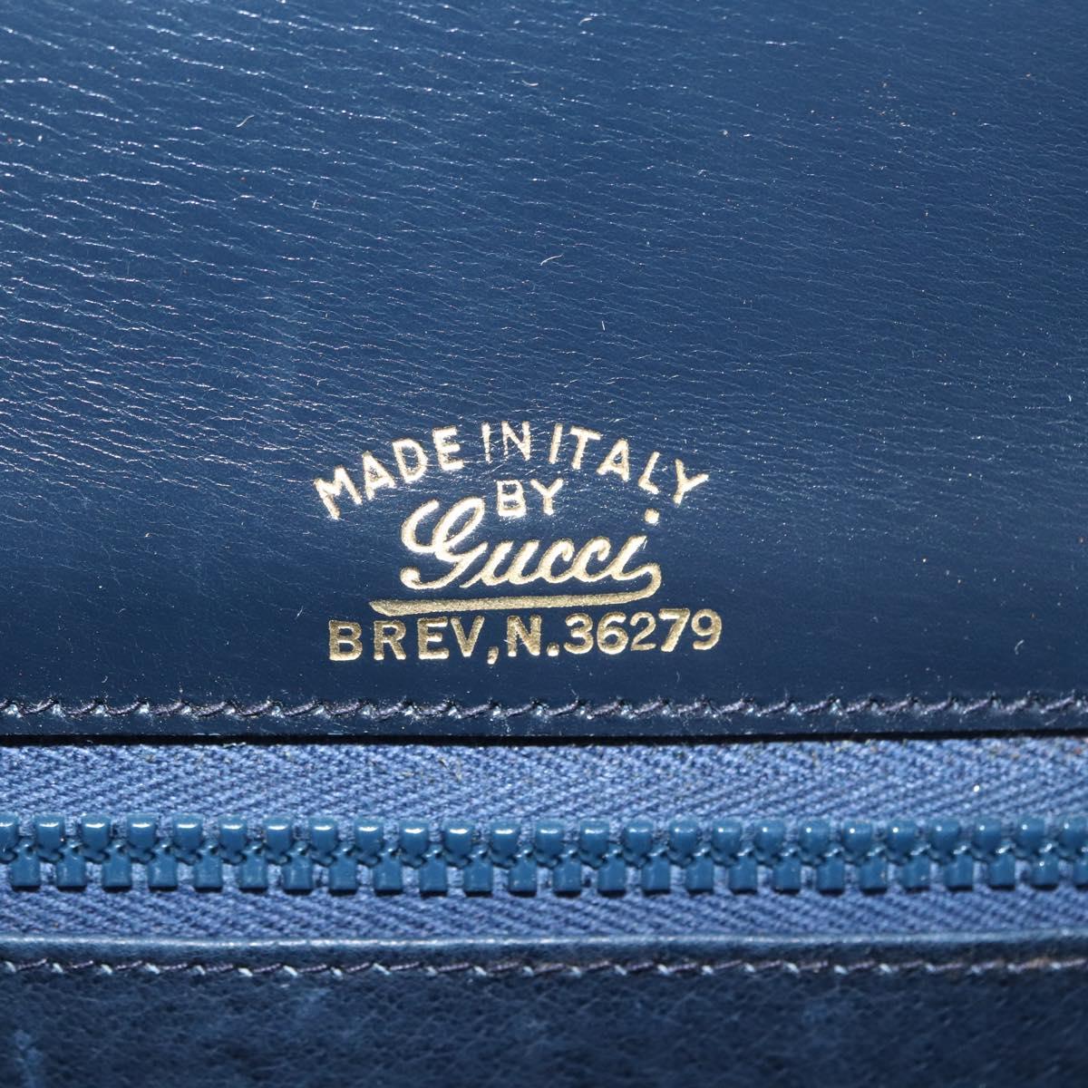 GUCCI Shoulder Bag Leather Navy Gold Auth ep13673