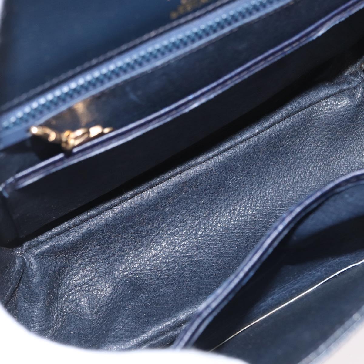 GUCCI Shoulder Bag Leather Navy Gold Auth ep13673