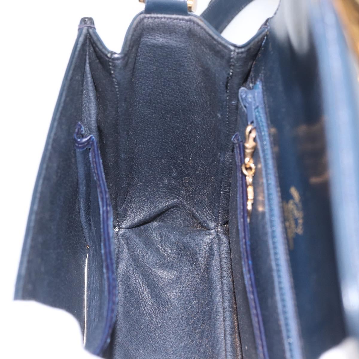 GUCCI Shoulder Bag Leather Navy Gold Auth ep13673