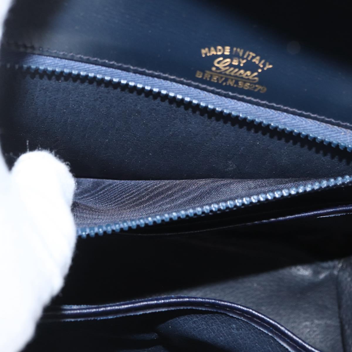 GUCCI Shoulder Bag Leather Navy Gold Auth ep13673