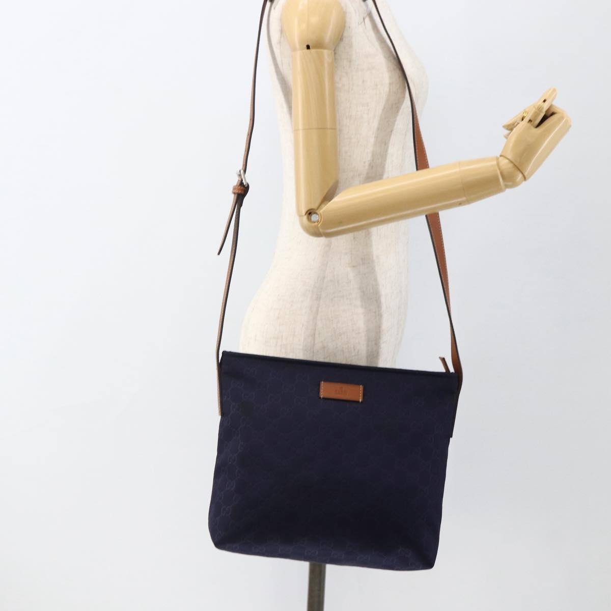 GUCCI GG Canvas Shoulder Bag Nylon Navy Silver 314529 Auth ep13678