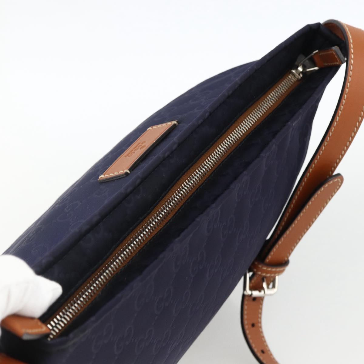 GUCCI GG Canvas Shoulder Bag Nylon Navy Silver 314529 Auth ep13678
