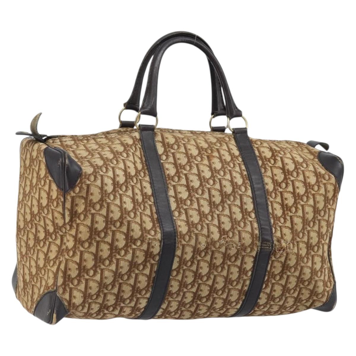 Christian Dior Trotter Canvas Boston Bag Beige Gold Auth ep13683