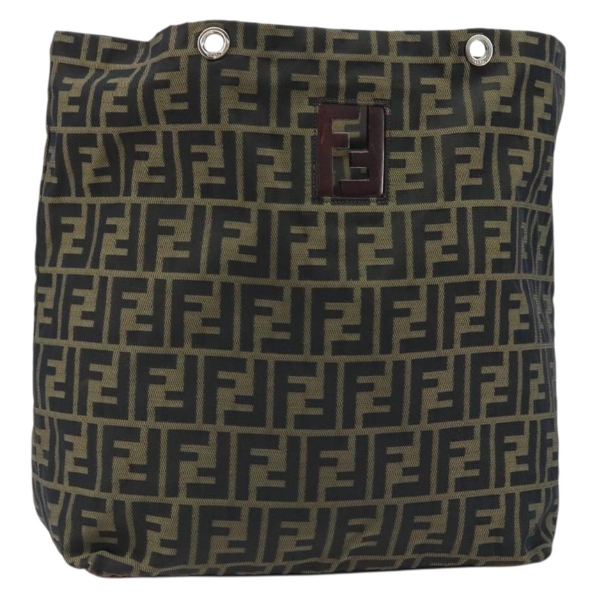 FENDI Zucca Canvas Drawstring Bag Clutch Bag Black Brown Auth ep13685