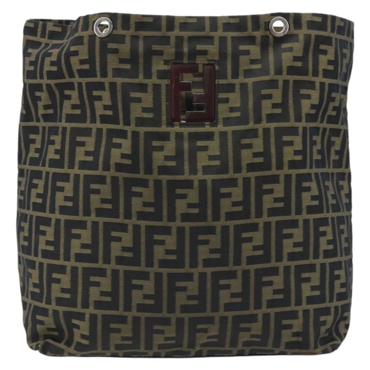 FENDI Zucca Canvas Drawstring Bag Clutch Bag Black Brown Auth ep13685