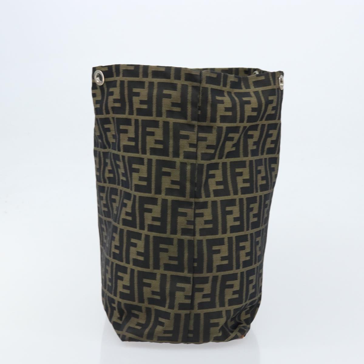 FENDI Zucca Canvas Drawstring Bag Clutch Bag Black Brown Auth ep13685