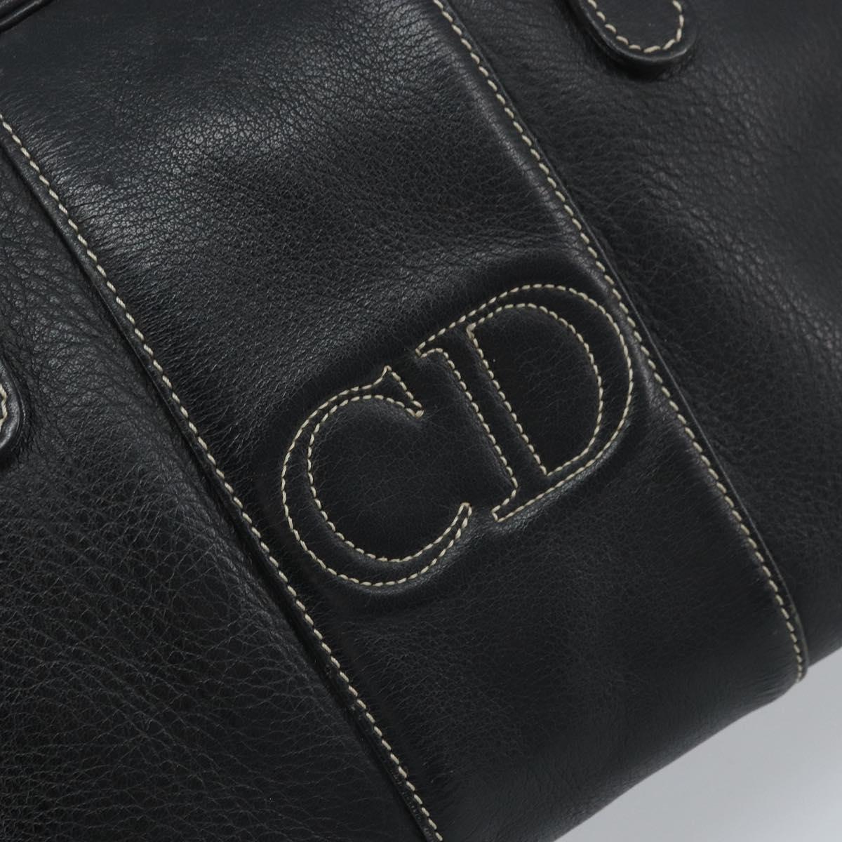 Christian Dior Hand Bag Leather Black Gold Auth ep13686