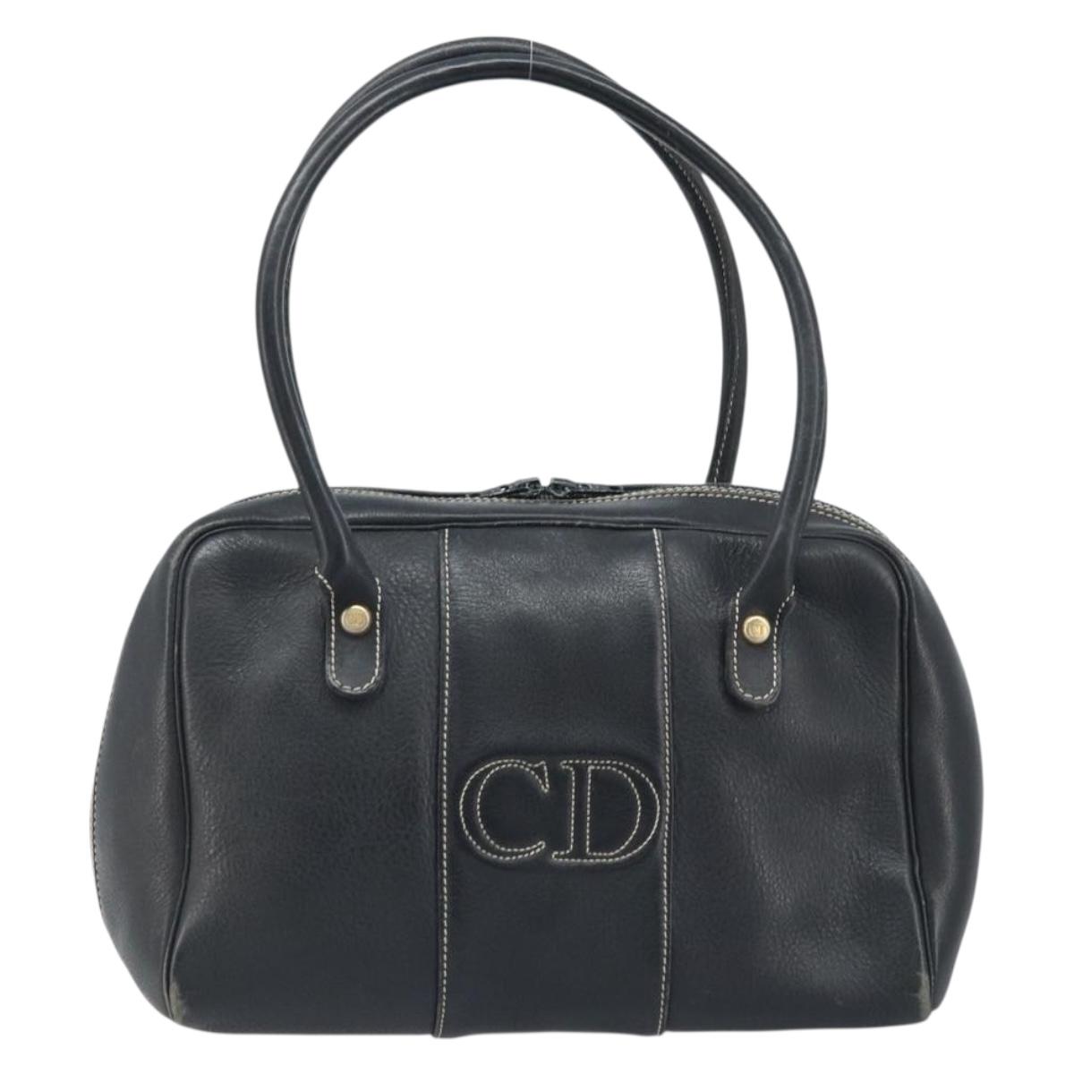 Christian Dior Hand Bag Leather Black Gold Auth ep13686