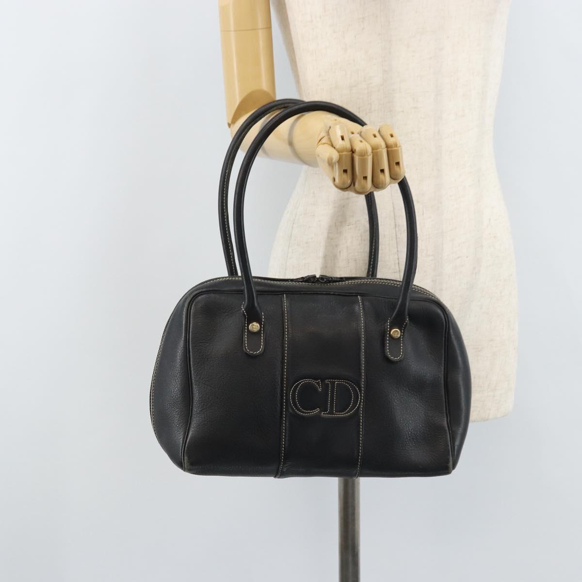 Christian Dior Hand Bag Leather Black Gold Auth ep13686