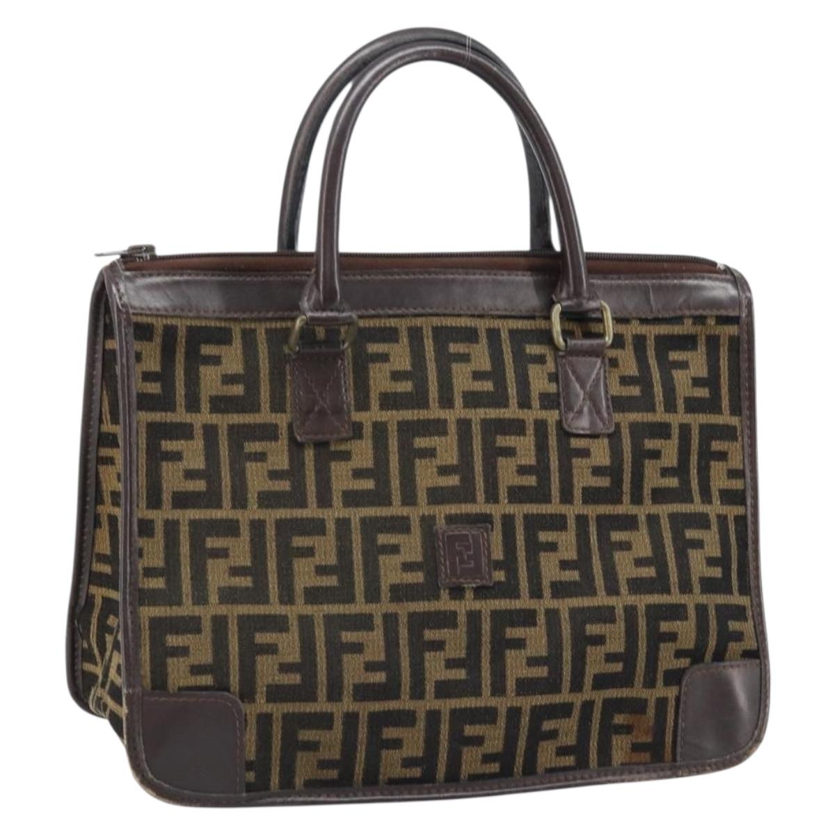 FENDI Zucca Canvas Hand Bag Black Brown Auth ep13687