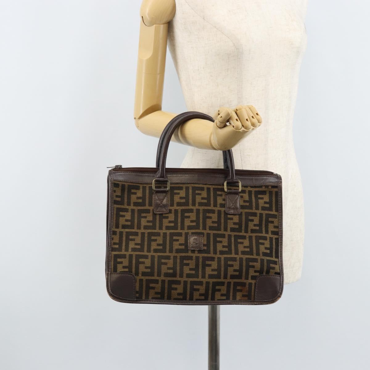 FENDI Zucca Canvas Hand Bag Black Brown Auth ep13687