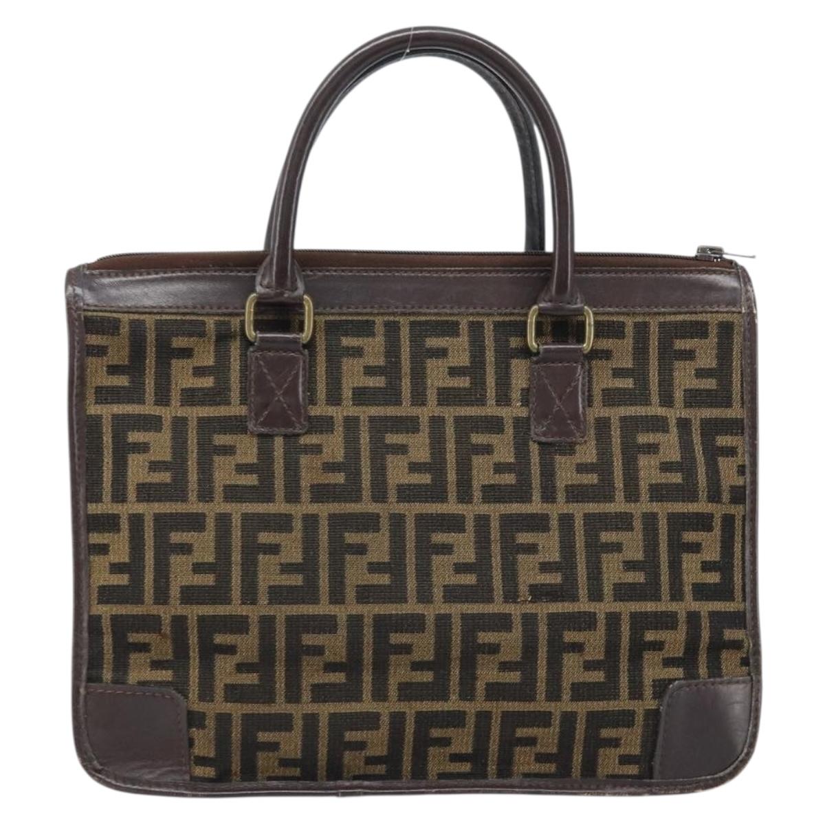 FENDI Zucca Canvas Hand Bag Black Brown Auth ep13687