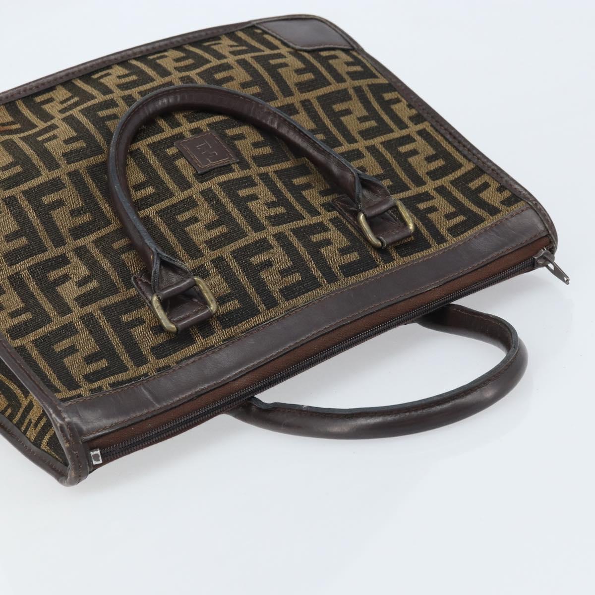 FENDI Zucca Canvas Hand Bag Black Brown Auth ep13687