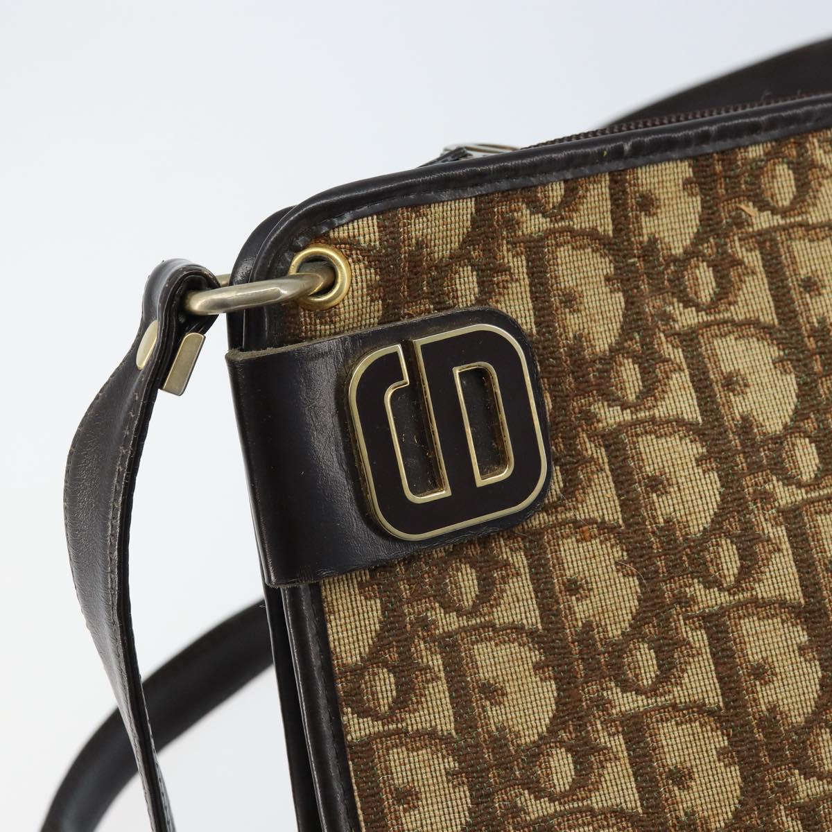 Christian Dior Trotter Canvas Shoulder Bag Beige Gold Auth ep13688A