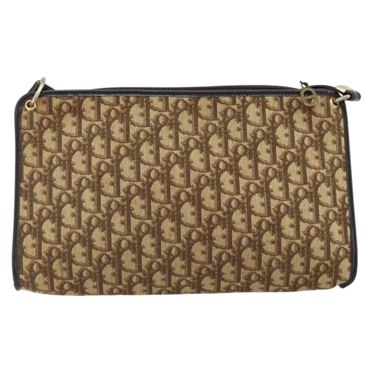Christian Dior Trotter Canvas Shoulder Bag Beige Gold Auth ep13688A