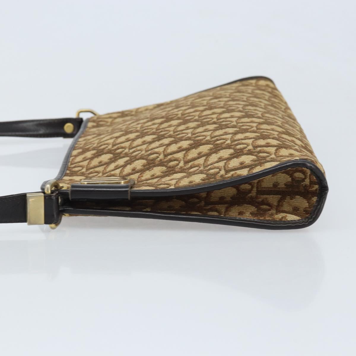 Christian Dior Trotter Canvas Shoulder Bag Beige Gold Auth ep13688A