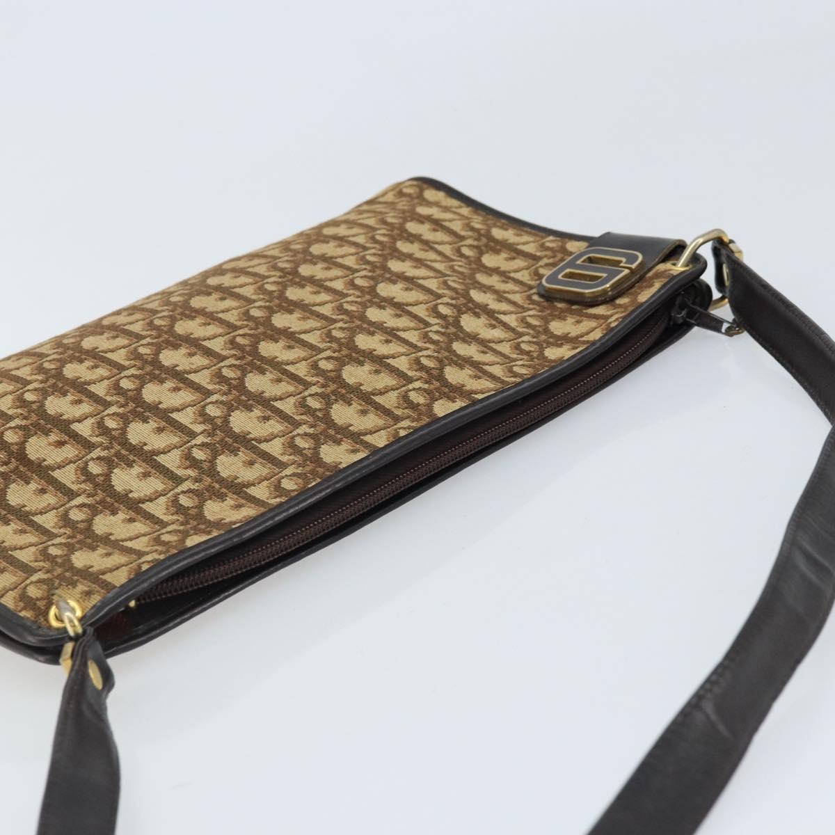 Christian Dior Trotter Canvas Shoulder Bag Beige Gold Auth ep13688A