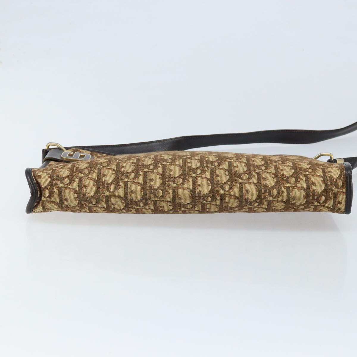 Christian Dior Trotter Canvas Shoulder Bag Beige Gold Auth ep13688A