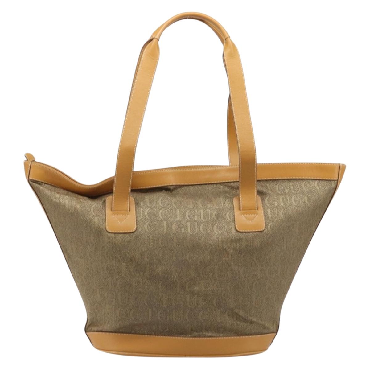 GUCCI Tote Bag PVC Canvas Beige Gold Auth ep13692
