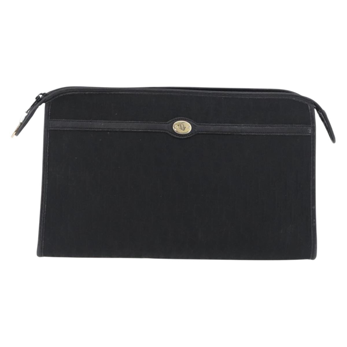 Christian Dior Trotter Canvas Clutch Bag Black Gold Auth ep13694