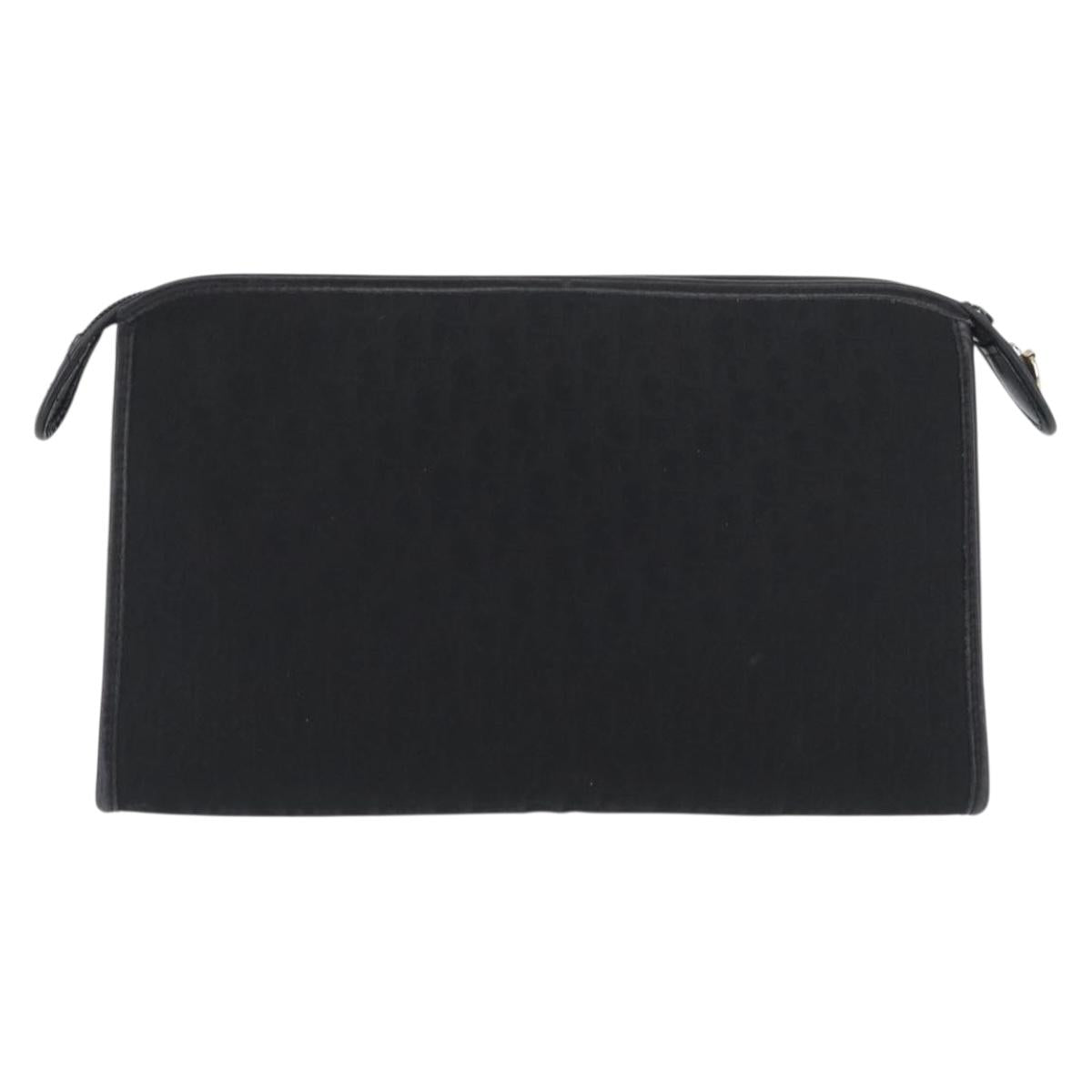 Christian Dior Trotter Canvas Clutch Bag Black Gold Auth ep13694