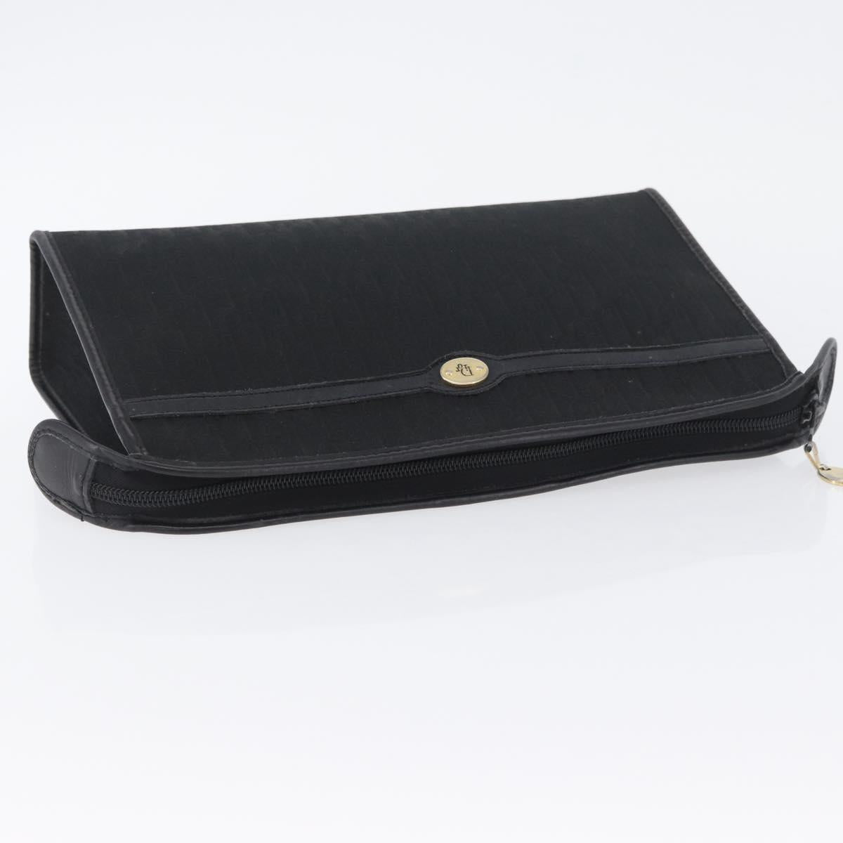 Christian Dior Trotter Canvas Clutch Bag Black Gold Auth ep13694