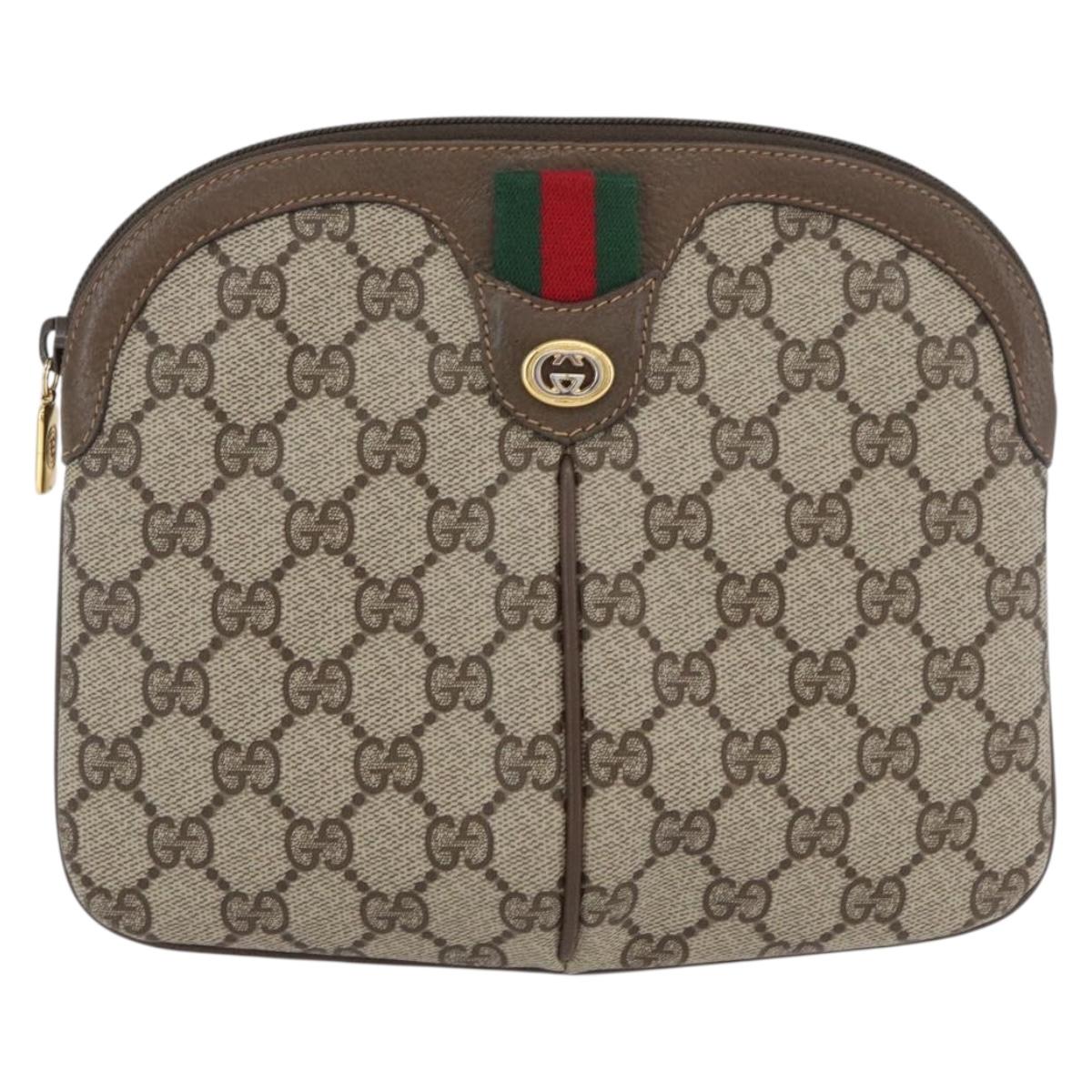 GUCCI GG Supreme Web Sherry Line Bag PVC Beige Gold 904 02 047 Auth ep13699