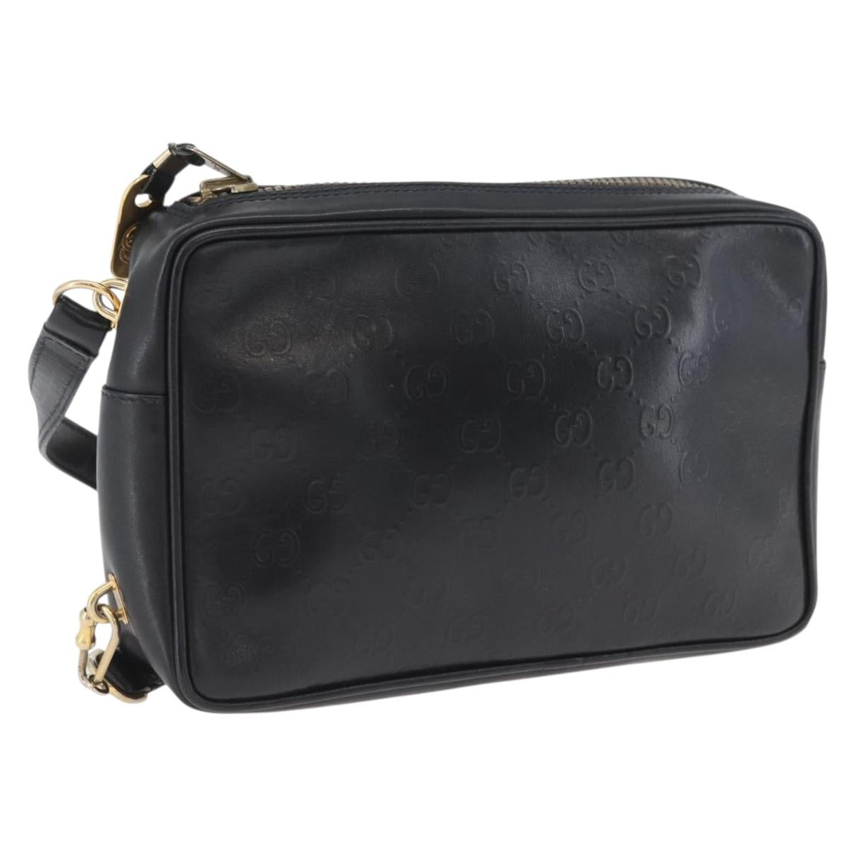 GUCCI GG Supreme Hand Bag Leather Black Gold Auth ep13702