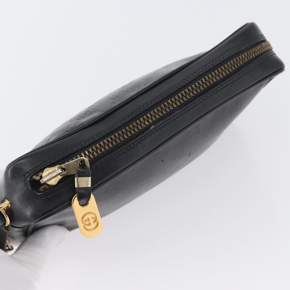 GUCCI GG Supreme Hand Bag Leather Black Gold Auth ep13702