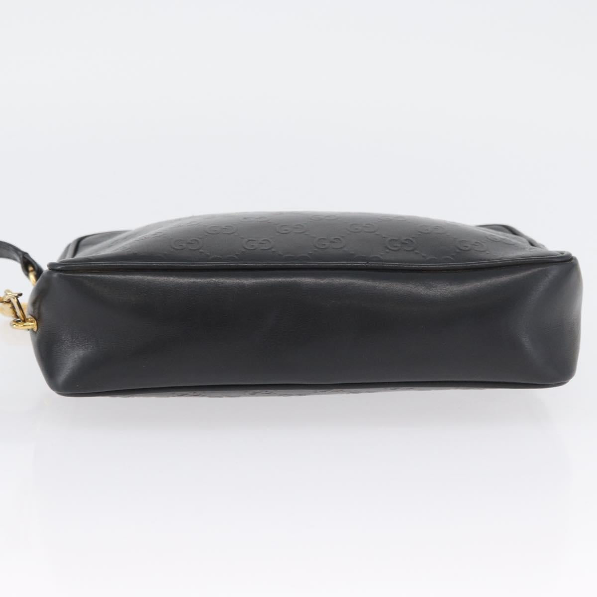 GUCCI GG Supreme Hand Bag Leather Black Gold Auth ep13702