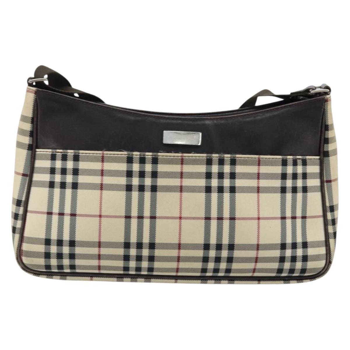 BURBERRY Nova Check Shoulder Bag Canvas Beige Silver Auth ep13710