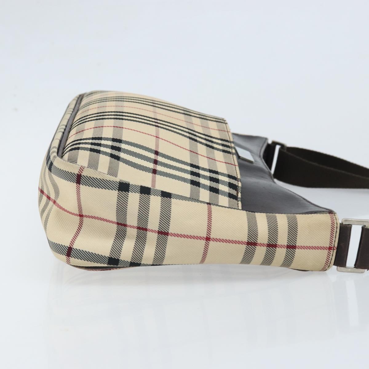 BURBERRY Nova Check Shoulder Bag Canvas Beige Silver Auth ep13710