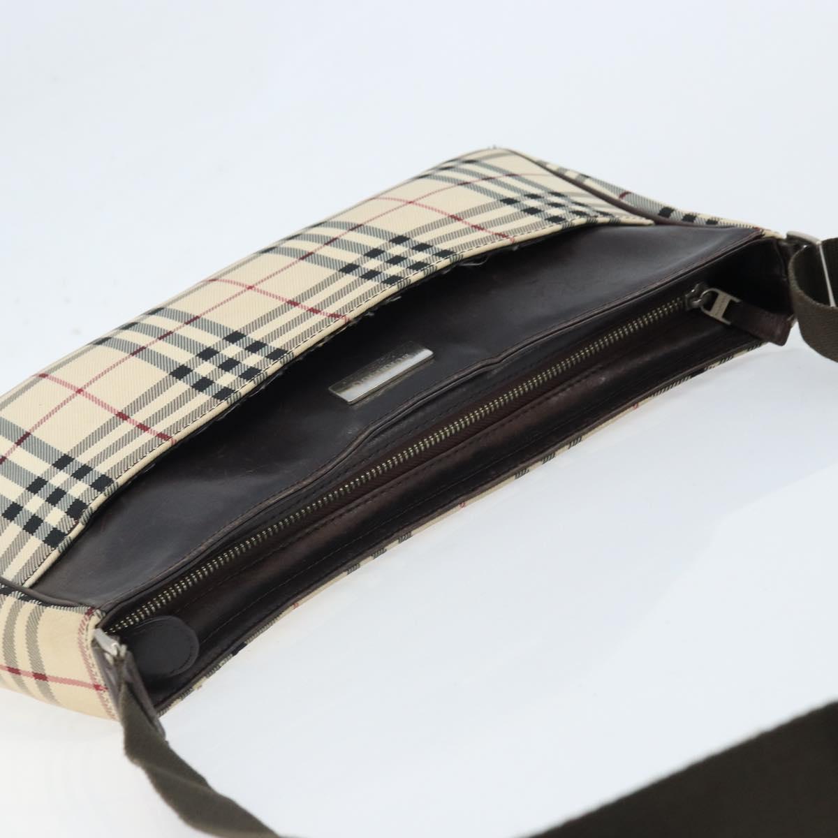 BURBERRY Nova Check Shoulder Bag Canvas Beige Silver Auth ep13710