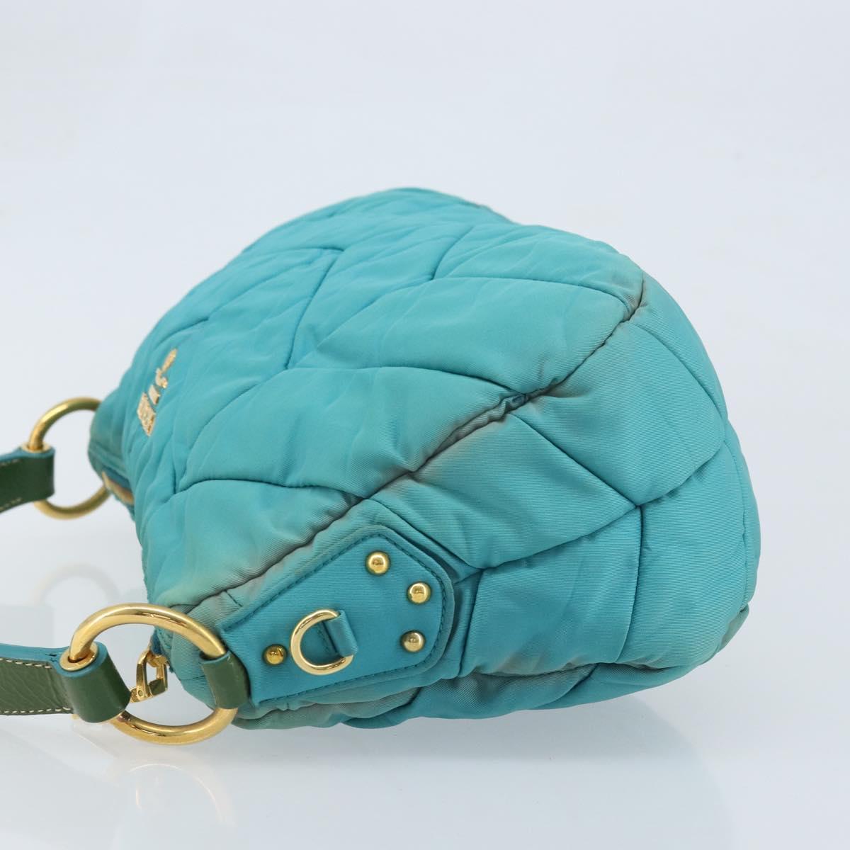 PRADA Shoulder Bag Nylon Light Blue Gold Auth ep13715