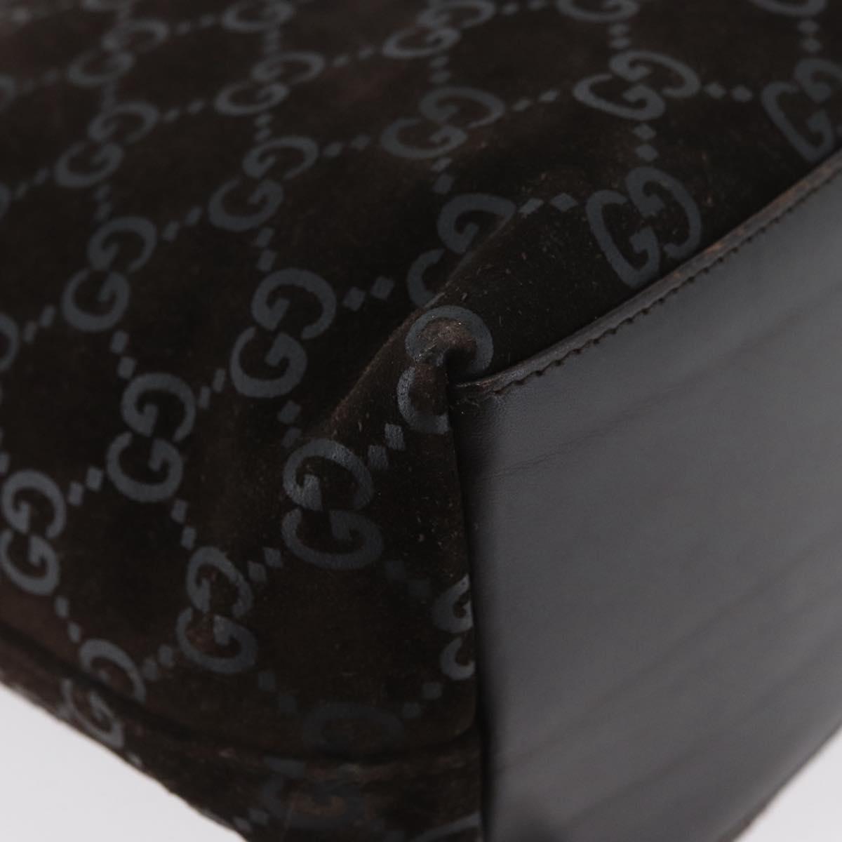 GUCCI GG Canvas Shoulder Bag Suede Dark Brown Silver 001 3298 Auth ep13716