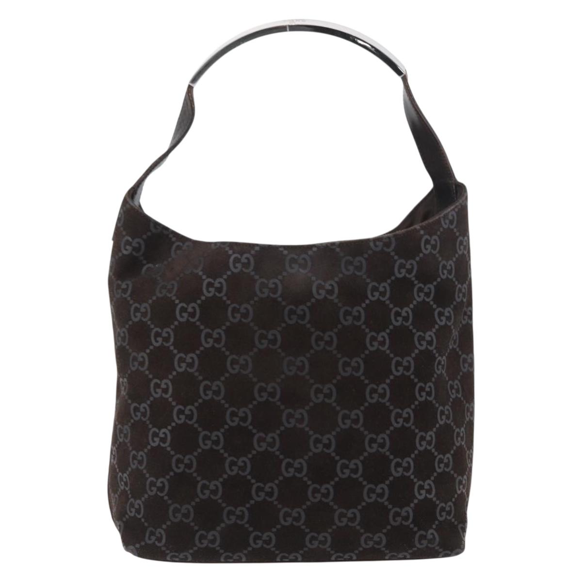 GUCCI GG Canvas Shoulder Bag Suede Dark Brown Silver 001 3298 Auth ep13716