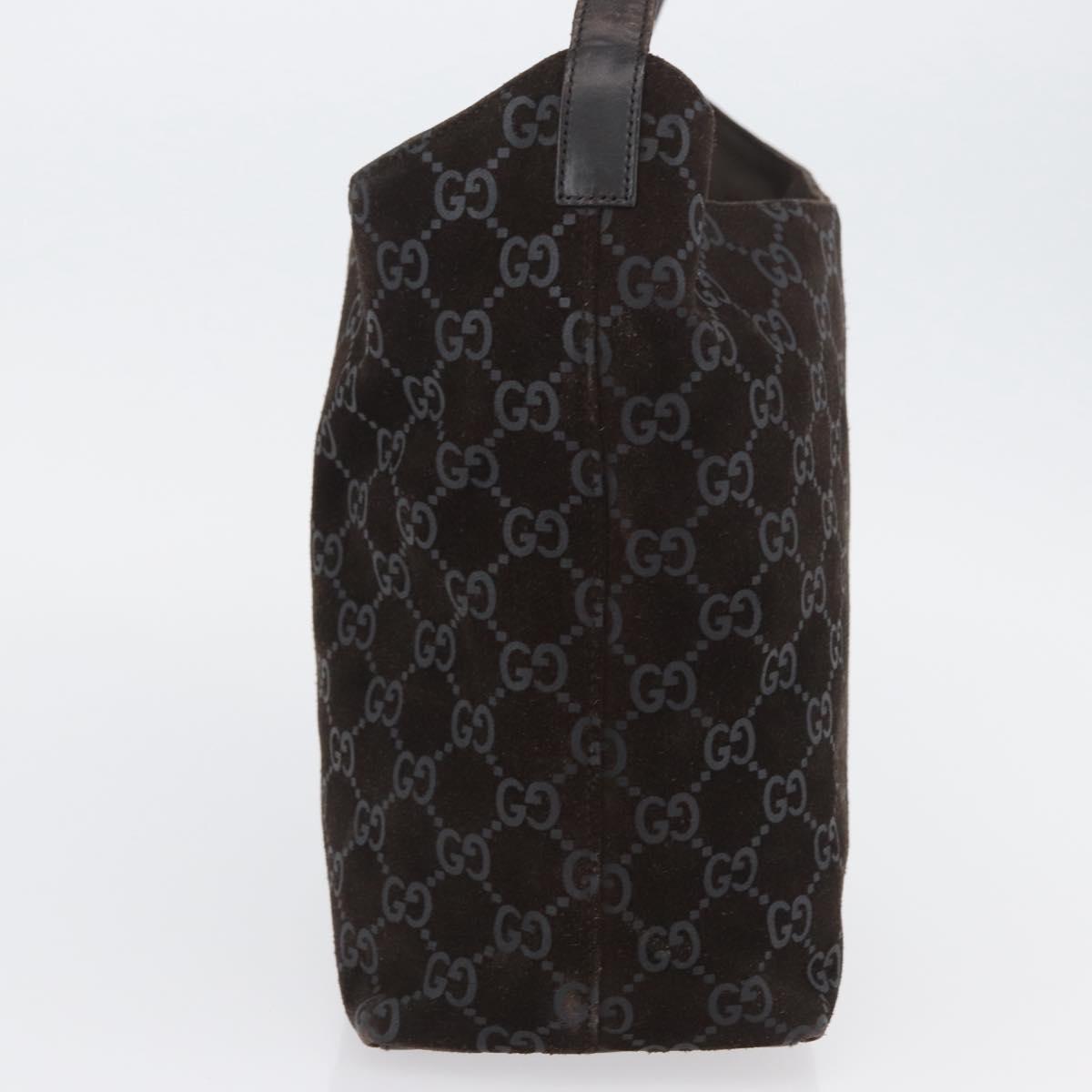 GUCCI GG Canvas Shoulder Bag Suede Dark Brown Silver 001 3298 Auth ep13716