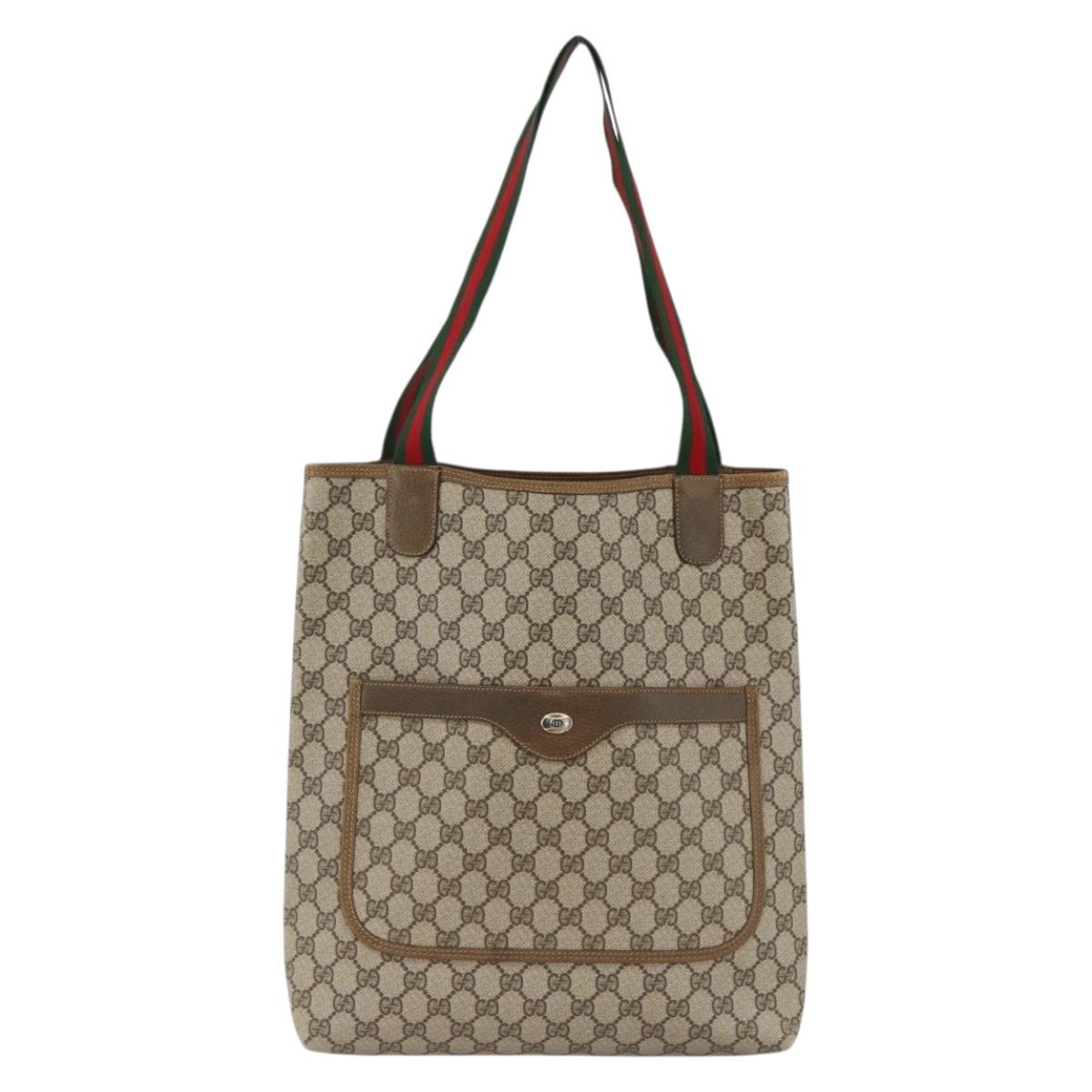 GUCCI GG Supreme Web Sherry Line Tote Bag PVC Beige 39 02 003 Auth ep13723