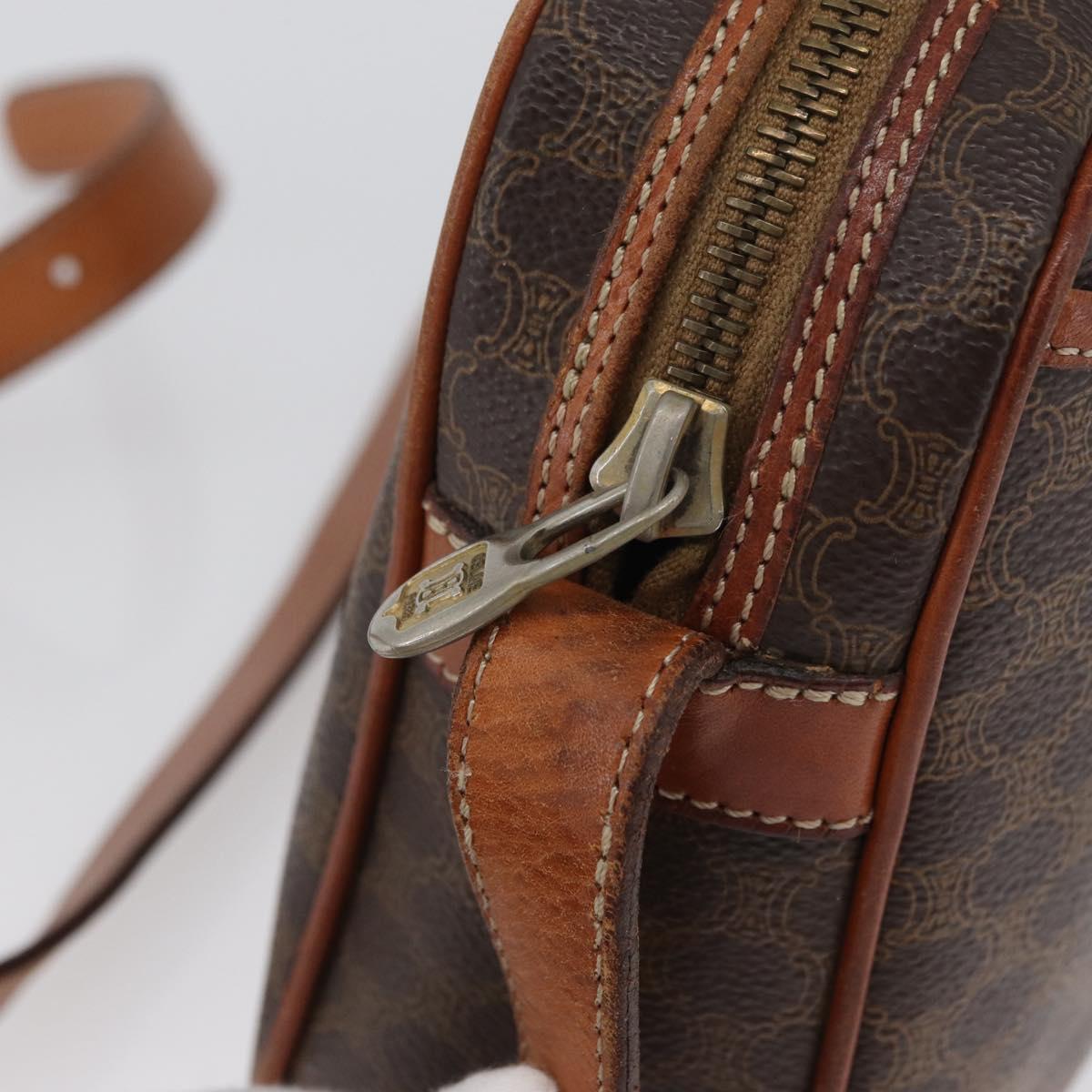 CELINE Macadam Canvas Shoulder Bag PVC Leather Brown Gold Auth ep13731