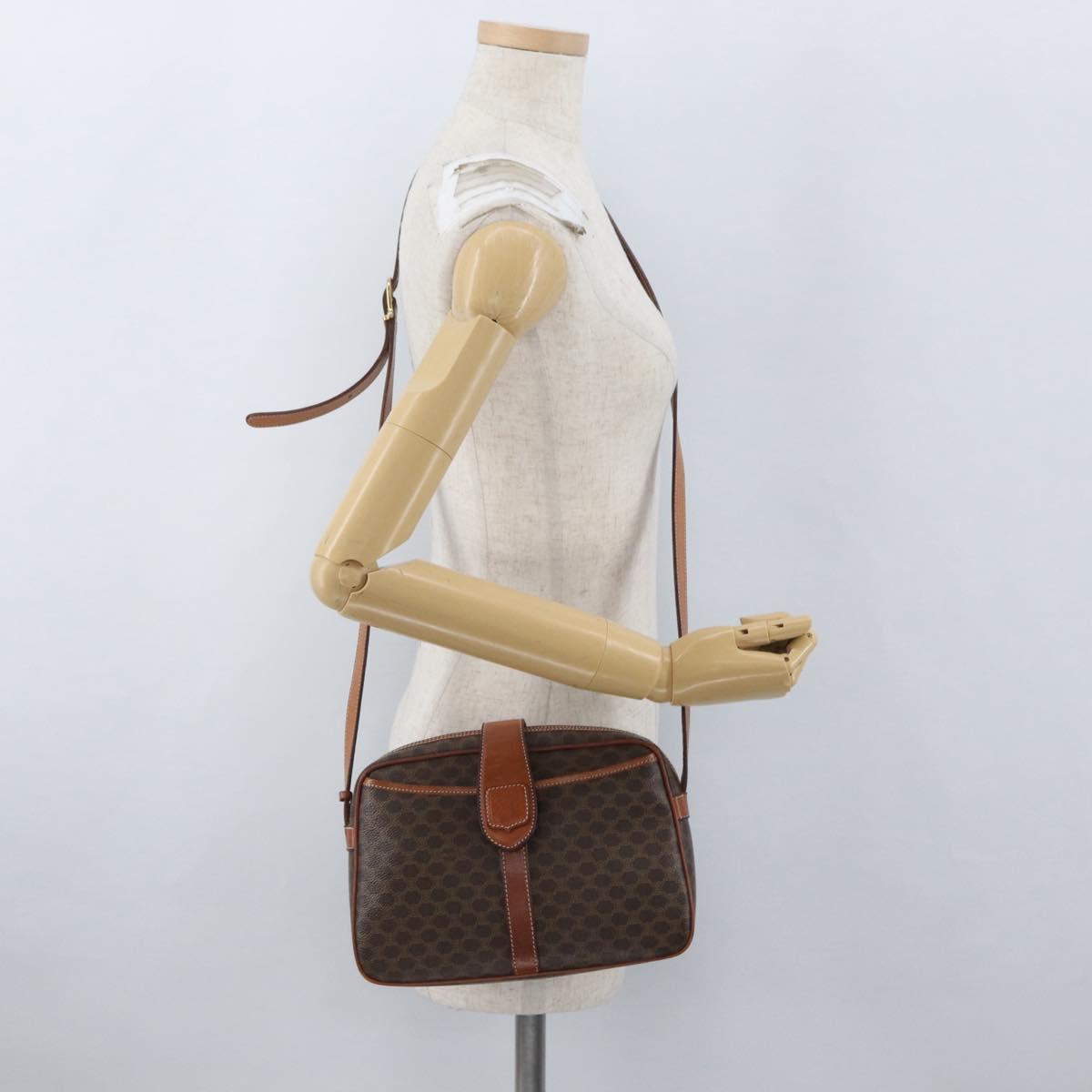 CELINE Macadam Canvas Shoulder Bag PVC Leather Brown Gold Auth ep13731