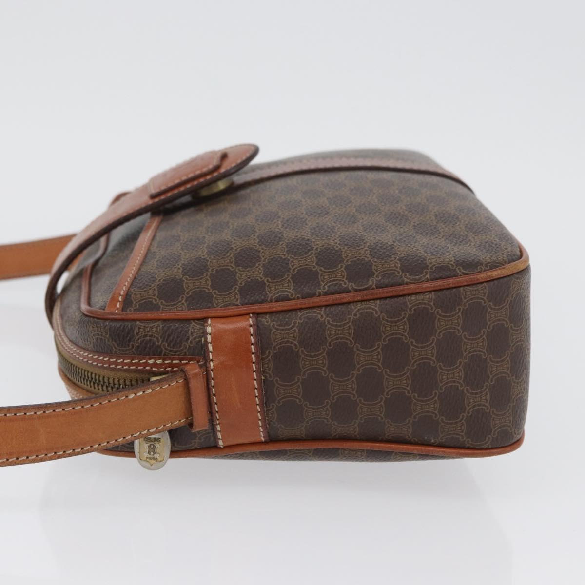 CELINE Macadam Canvas Shoulder Bag PVC Leather Brown Gold Auth ep13731