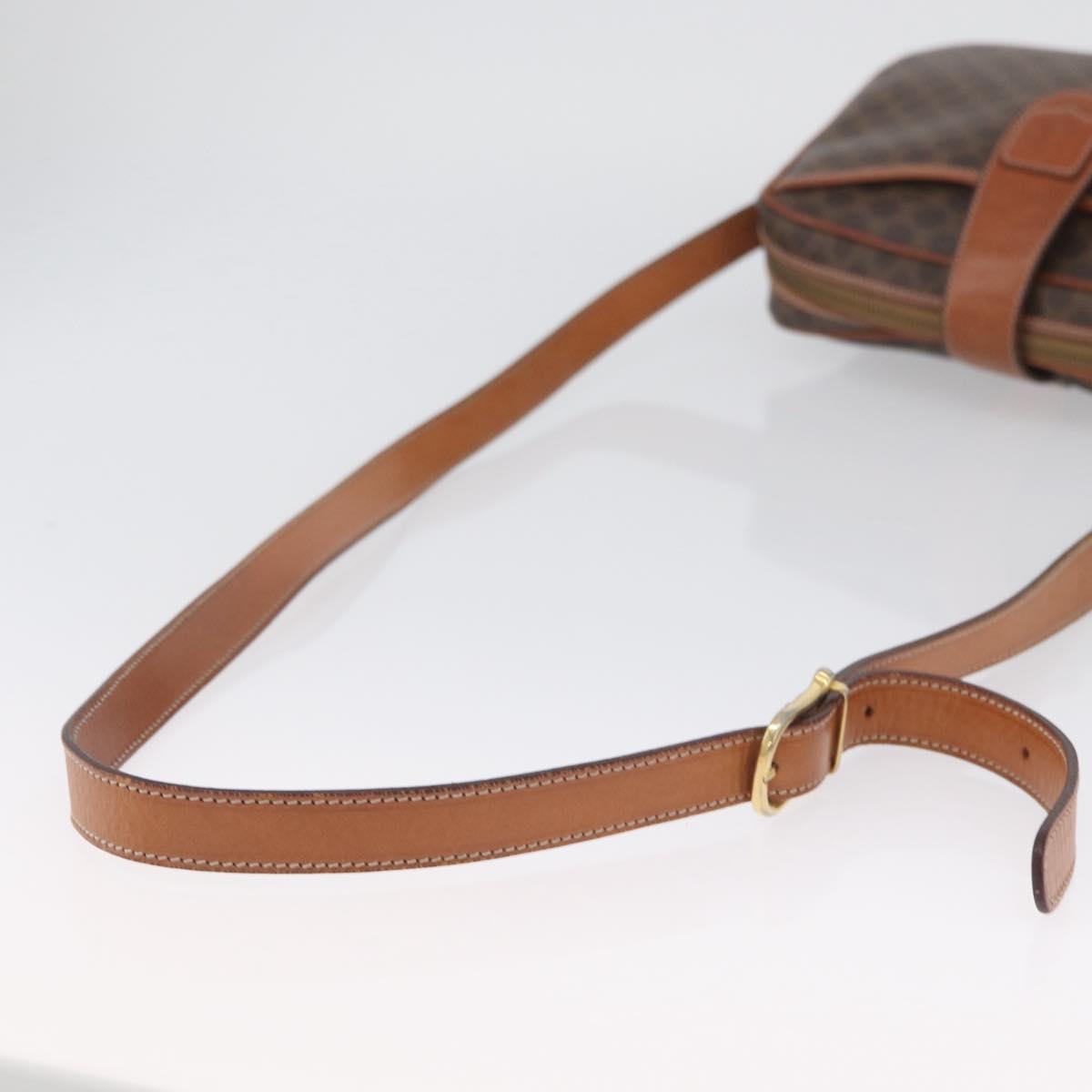 CELINE Macadam Canvas Shoulder Bag PVC Leather Brown Gold Auth ep13731