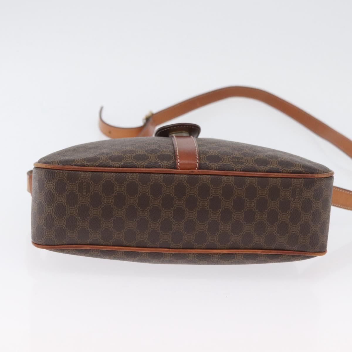 CELINE Macadam Canvas Shoulder Bag PVC Leather Brown Gold Auth ep13731