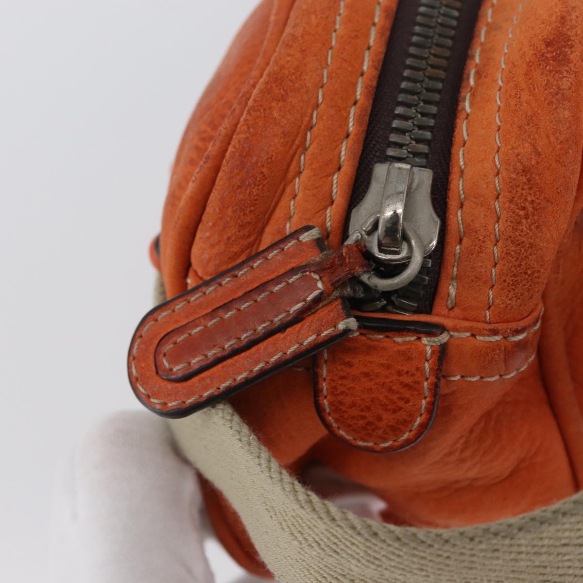 LOEWE Hand Bag Leather Orange Silver Auth ep13732